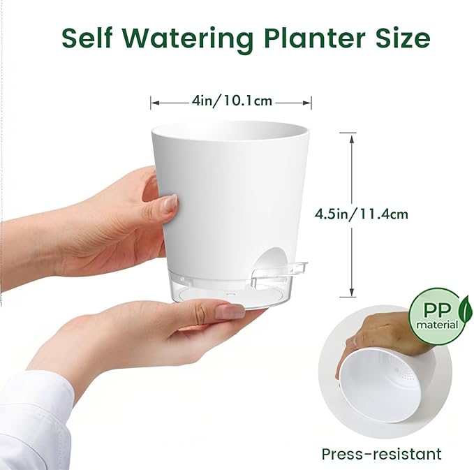 4 inch Self Watering Pots for Indoor Plants, 5 Pack Small Flower Plant Pots - Image 2