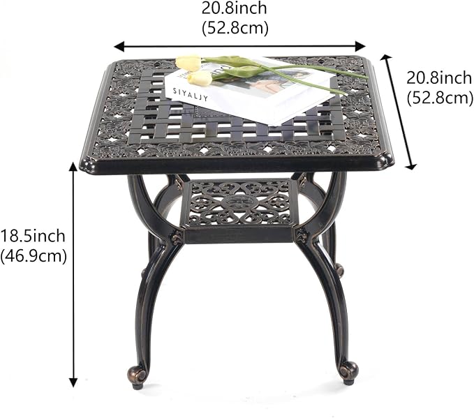 Mandolin Outdoor Patio, Rust -Resistant Cast Aluminum Side Table, Weather - Image 6