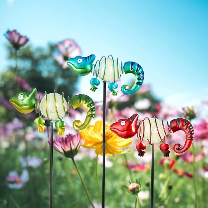 3 Pack Garden Stakes Decorative, Cute Chameleons Glow in The Dark Metal Garden - Image 8