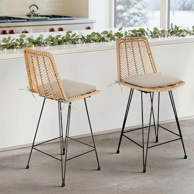 IDZO 400lbs Capacity Rattan Outdoor Counter Stools, Comfort Cushion, Solid by Idzo