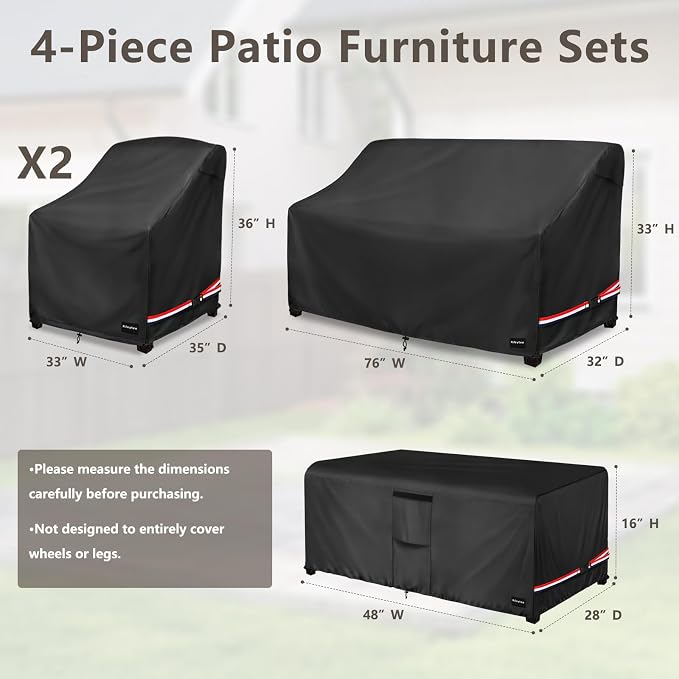 Rileytee Patio Furniture Set Covers, Fit Patio Loveseat, Chair and Coffee Table - Image 2