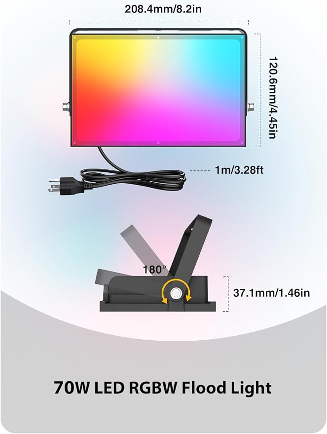 Onforu LED Flood Light Outdoor 700W Equiv, 70W Color Changing RGBW 2700K - Image 8
