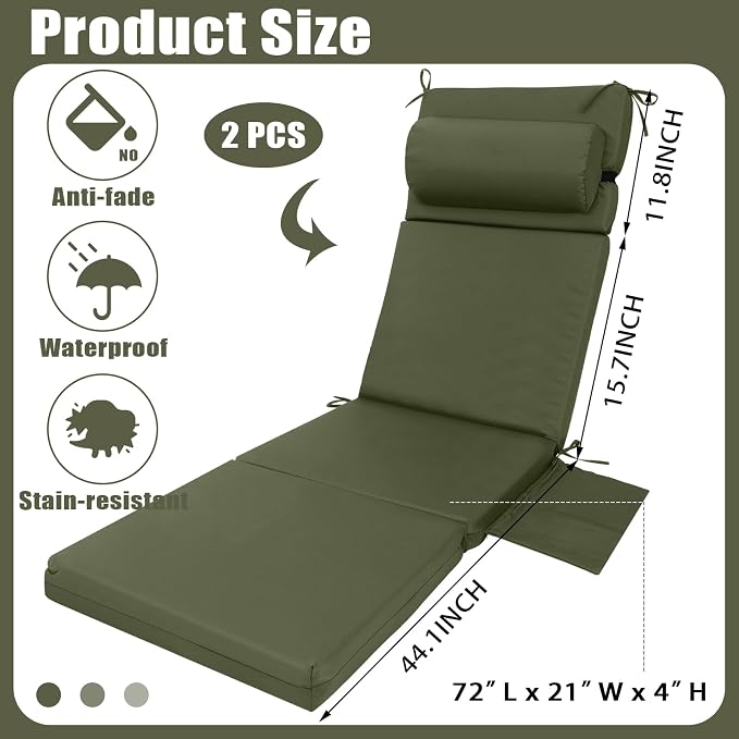Wenqik 2 Pcs Outdoor Chaise Lounge Cushion - Image 3