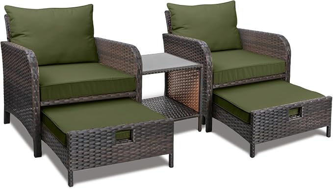 LEVELEVE Balcony Furniture 5 Piece Patio Conversation Set, PE Wicker Rattan by Enjoyyourlife