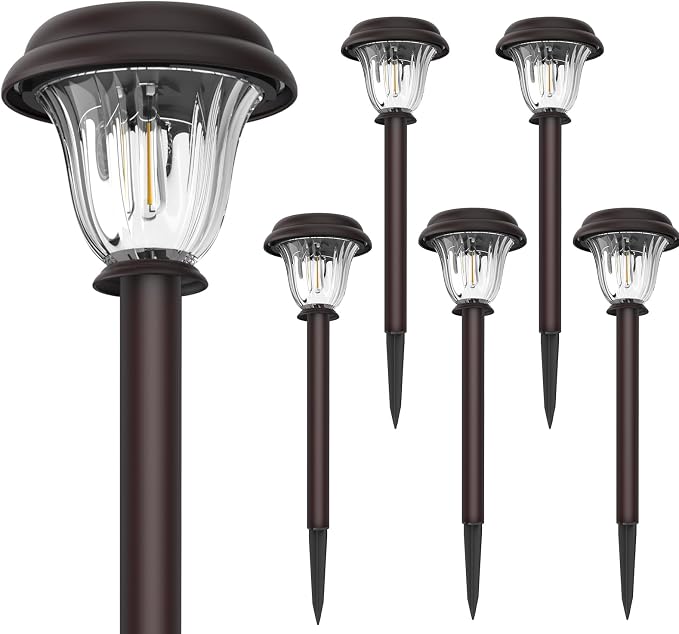 Solar Lights Outdoor, 6 Pack Metal Solar Pathway Lights, Heavy Duty Stainless - Image 2