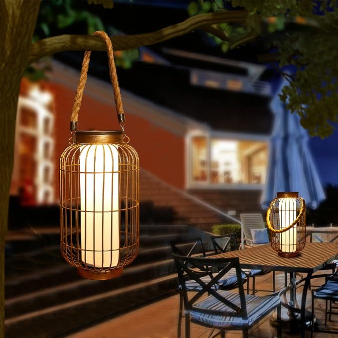 pearlstar Large Solar Powered Lantern Outdoor-Heavy Duty Metal Hanging Lights - Image 4