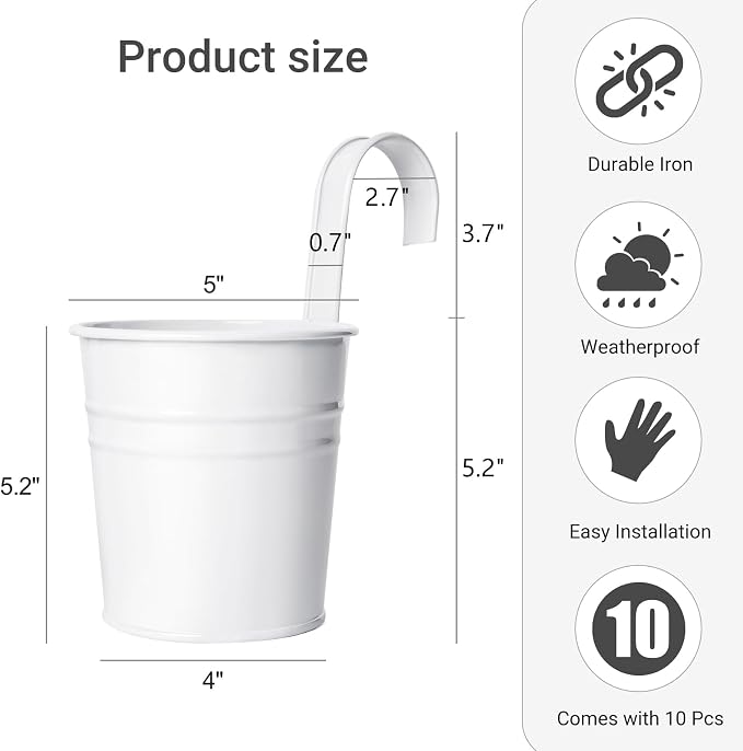 Dahey 10 Pcs Hanging Flower Pots Metal Iron Bucket Planter - Image 2