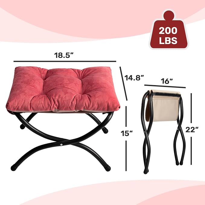 AbocoFur 15" Folding Footrest Stool, Accent Padded Sofa Foot Stool - Image 3