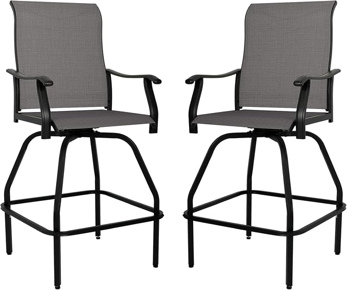 LEVELEVE Patio Bar Set 2pcs Swivel Bar Stools Outdoor Bistro Textilene by Enjoyyourlife