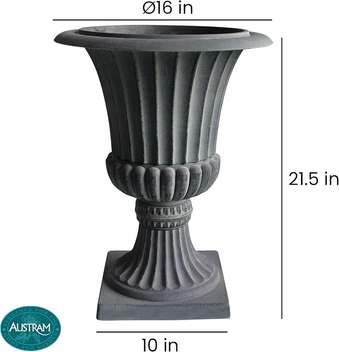 Urn Planters 22", Tall Stone-Resin Pedestal Planters - Image 4
