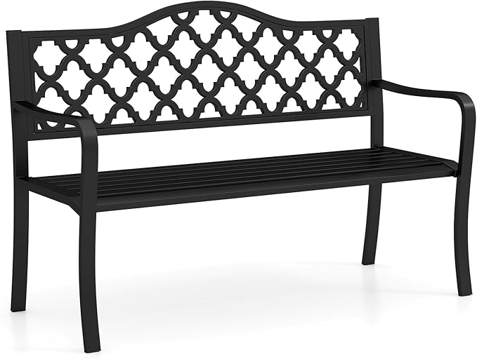 Tangkula 50.5” Metal Outdoor Park Bench, Slatted Patio Garden Bench by TANGKULA