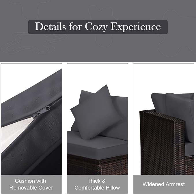 Tangkula 4 Pieces Patio Rattan Sofa Set, Outdoor Wicker Sectional Furniture Set - Image 8