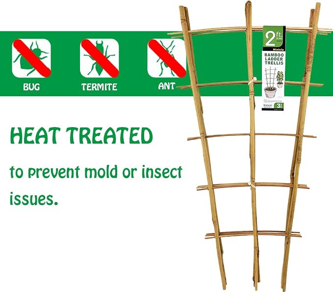 Natural Bamboo Trellis 24 Inches Tall, Mininfa Garden Ladder Trellis, Plant - Image 4