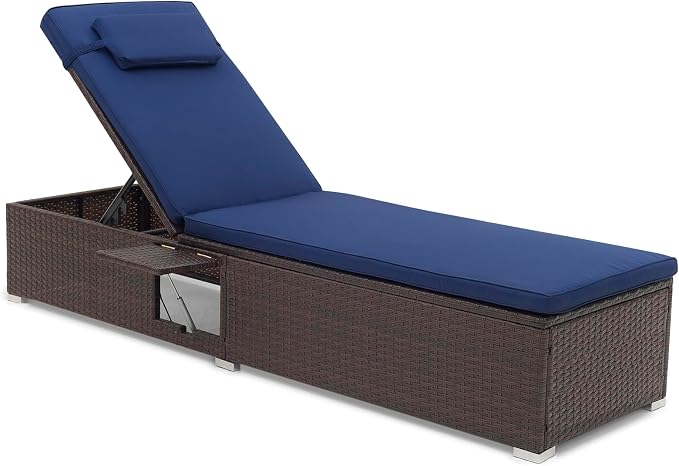 Tangkula Patio Chaise Lounge, Outdoor Rattan Lounge Chair w/ 6-Level Backrest by TANGKULA