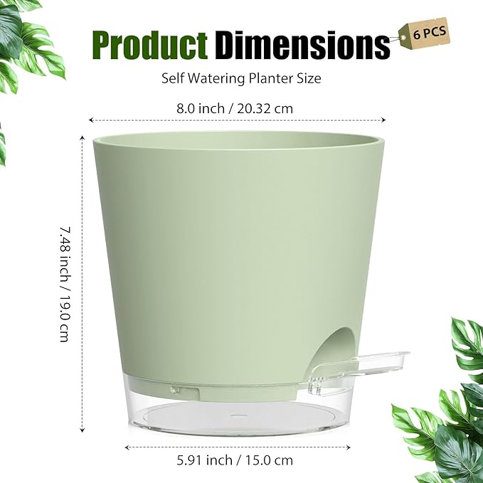Plant Pots 8 Inch Self Watering Pots, 2 Pack Plastic Planters - Image 5