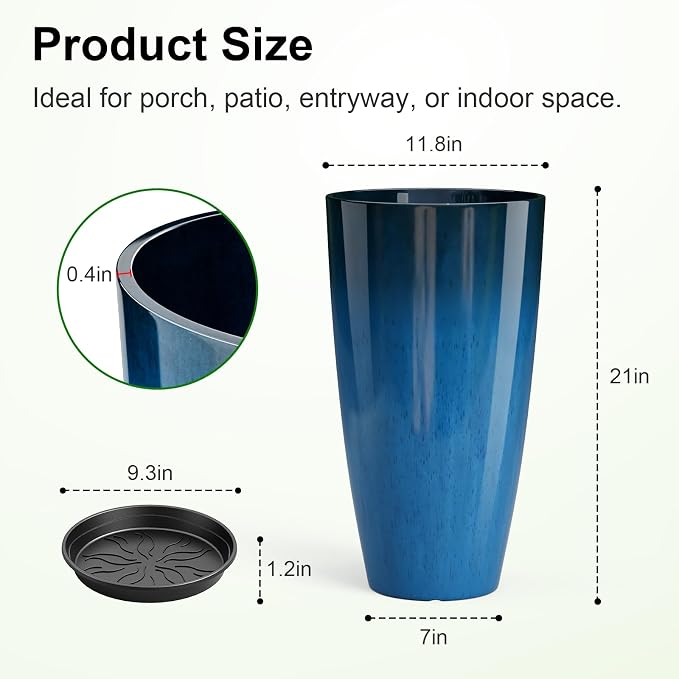 QCQHDU 21 inch Tall Planters for Outdoor & Indoor Plants, Home Decor - Image 3