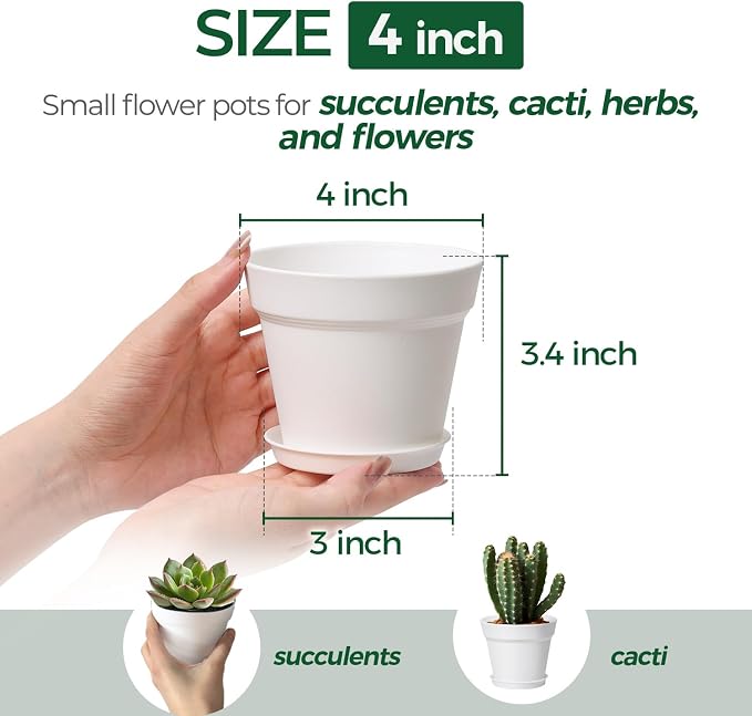 T4U 4 Inch Plant Pots 8-Pack, Small Flower Pots - Image 2