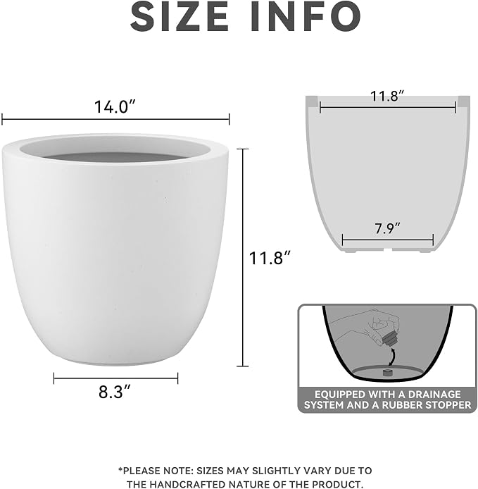Kante 14 Inch Dia Round Concrete Planter, Indoor Outdoor Large Plant Pot - Image 2
