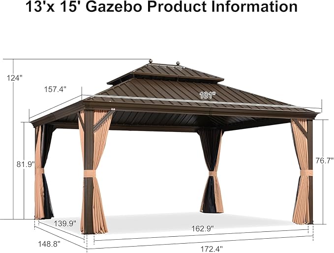 PURPLE LEAF 13' X 15' Outdoor Hardtop Gazebo Patio Wide Aluminum Frame - Image 9
