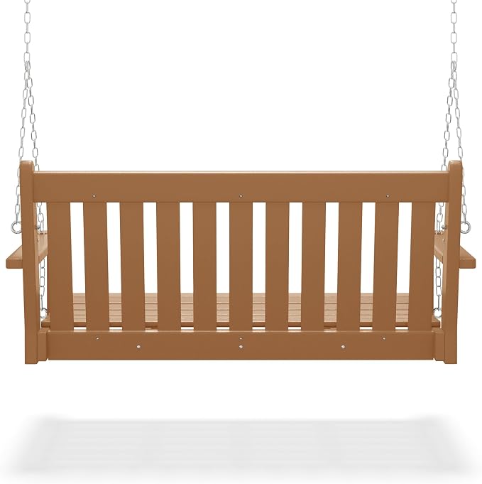 COSTAELM Paradise Outdoor Patio HDPE Hanging Front Porch Swing Bench - Image 5