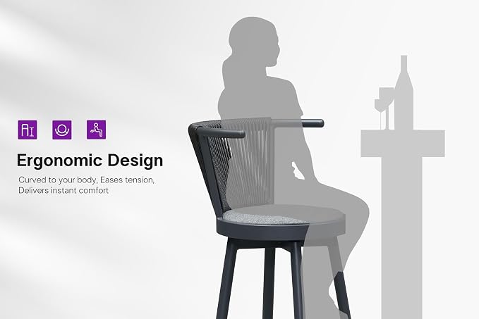 PURPLE LEAF Outdoor Swivel Bar Height Stools Set of 4 Metal Modern Wicker Bar - Image 9