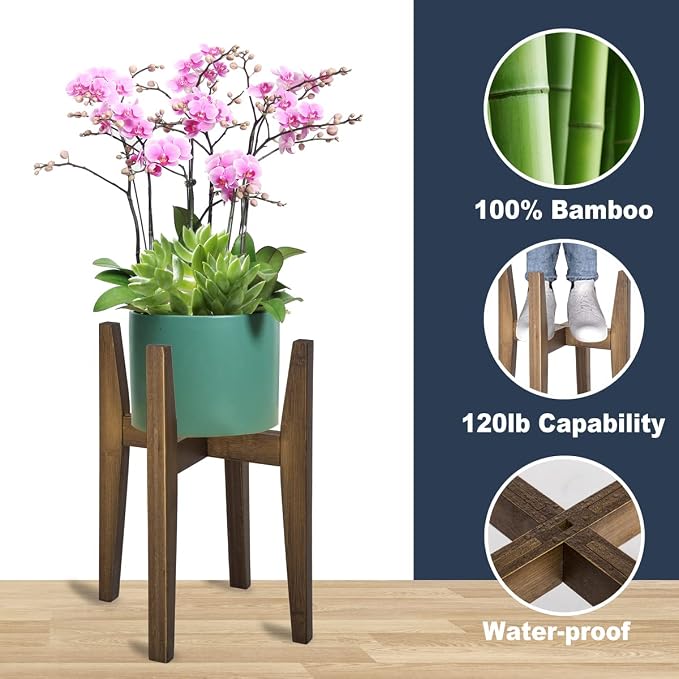 OERGKE 2 PACK Adjustable Plant Stand Indoor, Bamboo Mid Century Modern Plants - Image 2