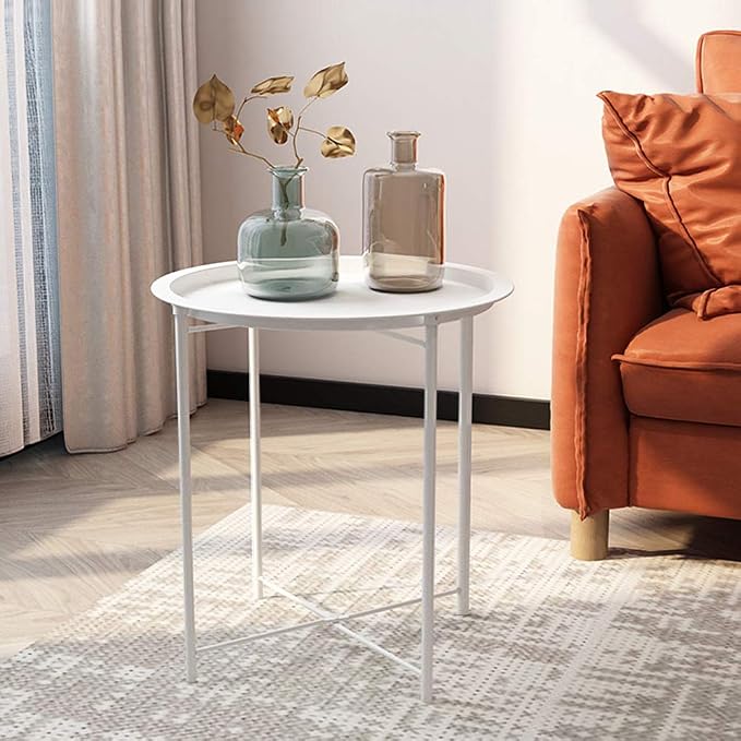 VECELO Side/End Table, Folding Round Metal Anti-Rust and Waterproof Outdoor or - Image 6