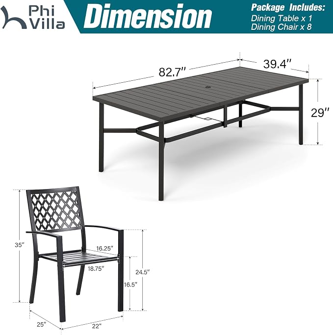 PHI VILLA 9 Pieces Outdoor Dining Set - Image 9
