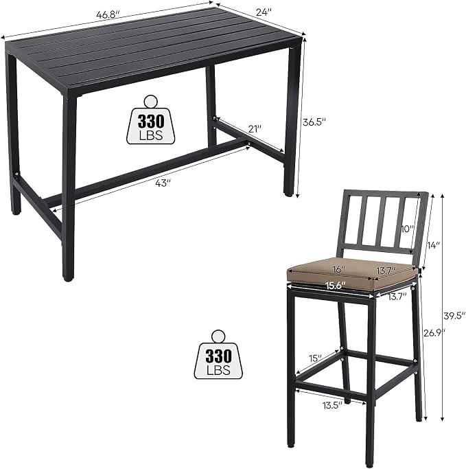 Outdoor Patio Bar Set, Bar Height Patio Dining Set, Weather-Resistant Bistro - Image 7