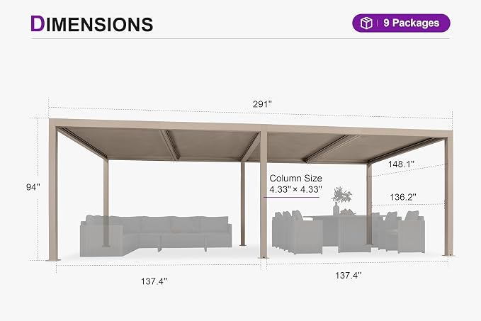 PURPLE LEAF Louvered Pergola 12' × 24' Outdoor Hardtop Gazebo Adjustable - Image 9