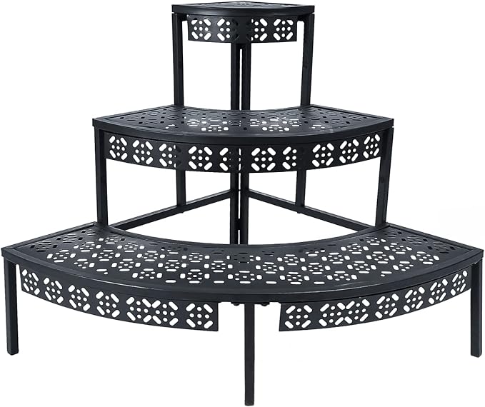 aboxoo 3 Tier Plant Stand Flower Pot Rack, Metal Stair-Step Style Corner Shelf by aboxoo