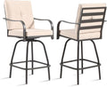 Patio Swivel Bar Stools Set of 2, Outdoor Bar Height Swivel Chairs by STRPRETTYBASIC