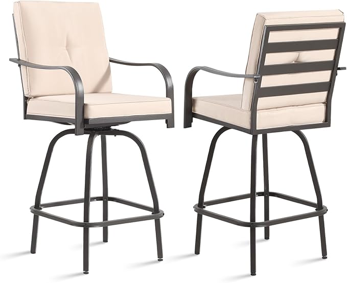 Patio Swivel Bar Stools Set of 2, Outdoor Bar Height Swivel Chairs by STRPRETTYBASIC