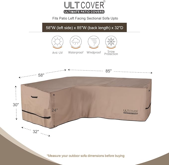 ULTCOVER Waterproof Patio L-Shaped Left Facing Sofa Cover - Image 2