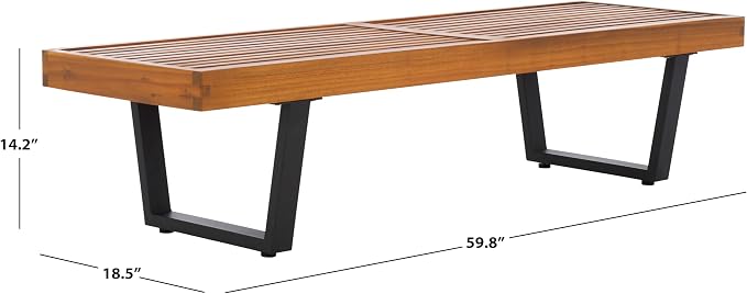 SAFAVIEH Outdoor Patio Furniture Heather Natural Brown Solid Wood & Black Legs - Image 3