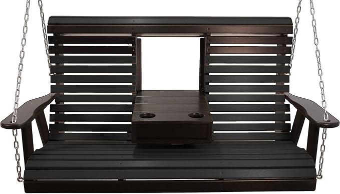 5FT Black Flip-Cup ROLLBACK Porch Swing Bench, Amish-Made Poly Lumber Wood by Unknown