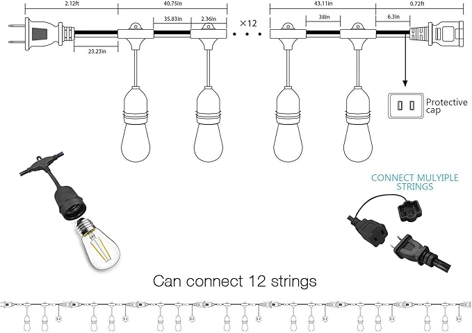 Banord Outdoor String Lights Commercial Grade 96ft Waterproof - Image 7