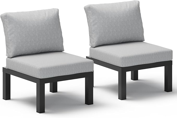 Aluminum Outdoor Patio Sofa Set, 2 Seats Modular Sectional Single Seat Sofa by Oasbira