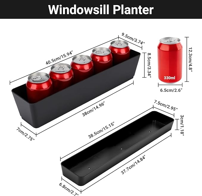 GREANER 16x3.8 Inch Herb Window Boxes 1PCS, Succulent Flower Rectangular - Image 2
