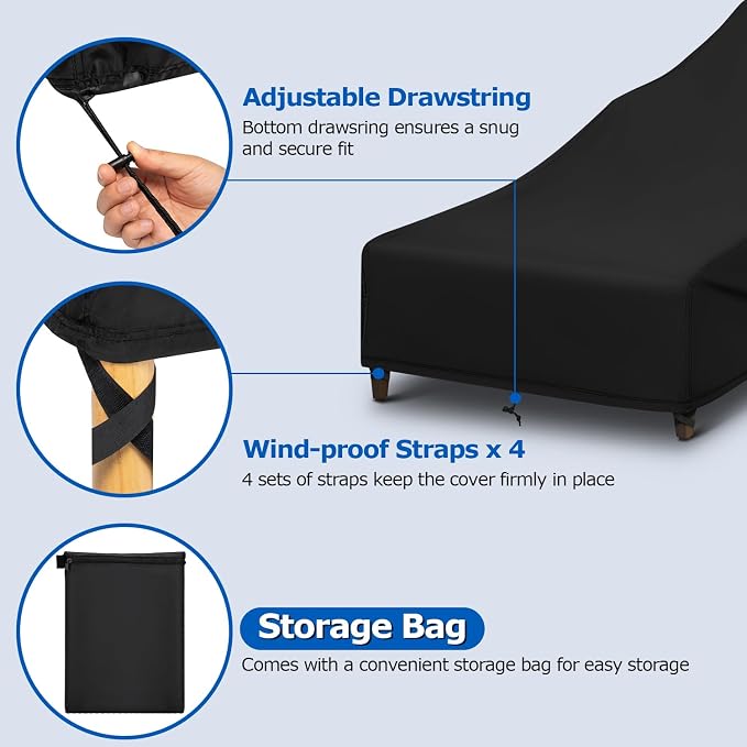 SunPatio Chaise Lounge Covers Outdoor Waterproof, 2 Pack Patio Lounge Chair - Image 3