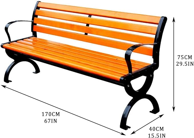 Outdoor Benches Cast Aluminum Preservative Wood 67IN Patio Garden Bench Perfect - Image 2