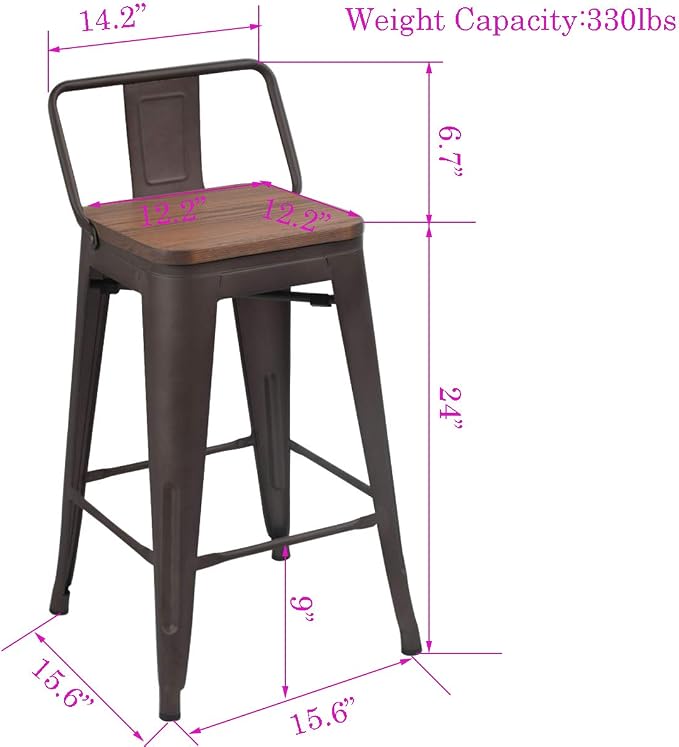 Changjie Furniture 24 Inch Bar Stools Set of 4 Industrial Metal Barstools - Image 9