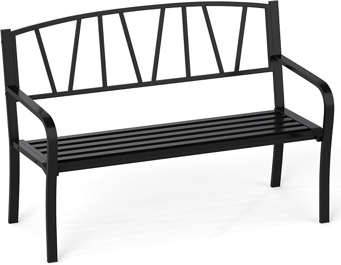 Tangkula Metal Patio Park Bench, Outdoor Garden Bench Loveseat by TANGKULA