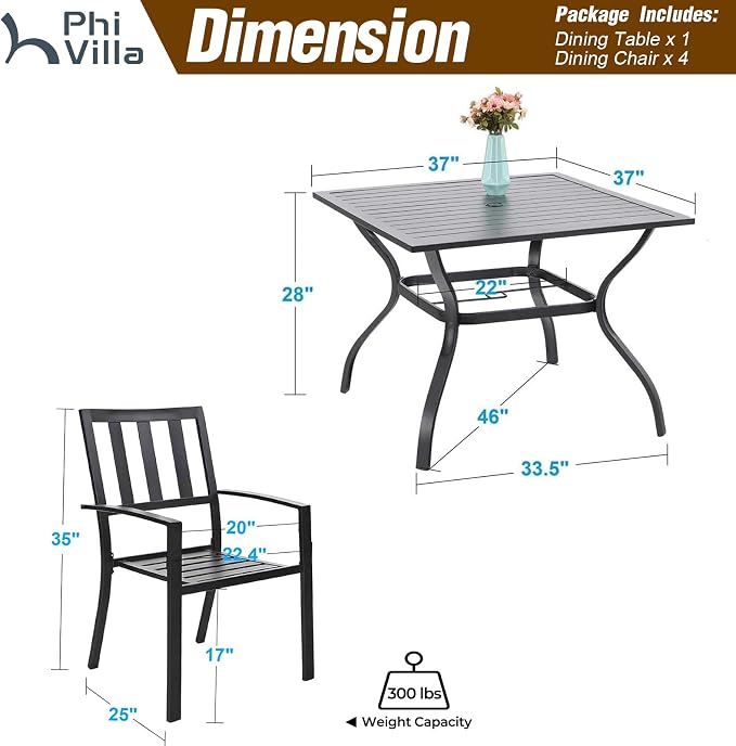 PHI VILLA 5 Piece Outdoor Dining Table Set - Image 9