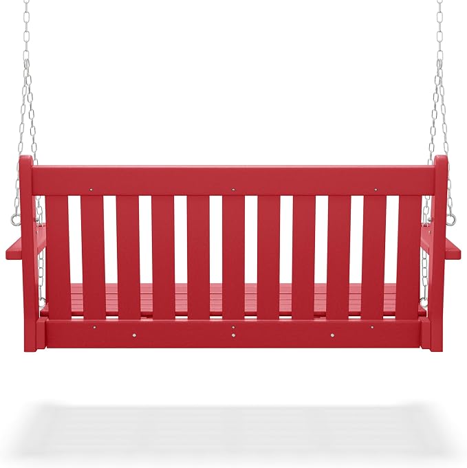 COSTAELM Paradise Outdoor Patio HDPE Hanging Front Porch Swing Bench - Image 5