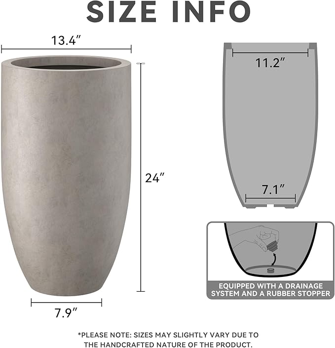 Kante 24 Inch Tall Round Concrete Planter, Large Indoor Outdoor Plant Pots - Image 2