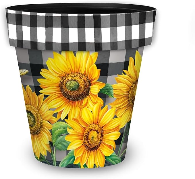 Briarwood Lane Checkered Sunflowers Decorative Small Planter by BriarwoodLane