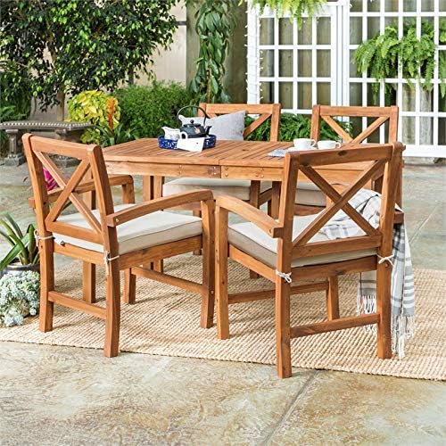 Walker Edison Delray Classic 5 Piece Acacia Wood Outdoor Dining Table and - Image 5