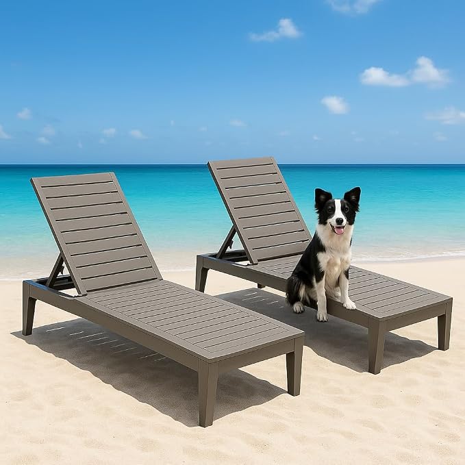 Outdoor Chaise Lounge Set of 2, Lightweight Patio Chairs, Waterproof Sun by NUNULAB