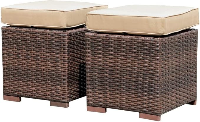 Patiorama 2 Pieces Assembled Outdoor Patio Ottoman, Indoor Outdoor All-Weather by Patiorama